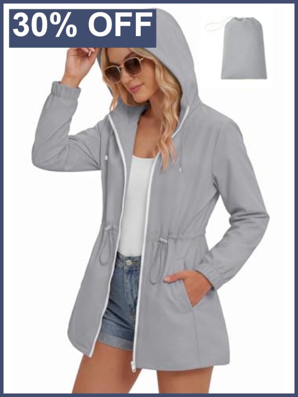 Women's Lightweight Waterproof Hooded Long Rain Jacket Packable